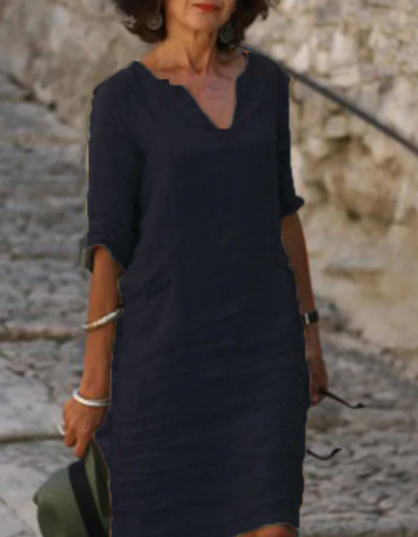 Ingrid - Robe tunique en lin à col en V sans soucis