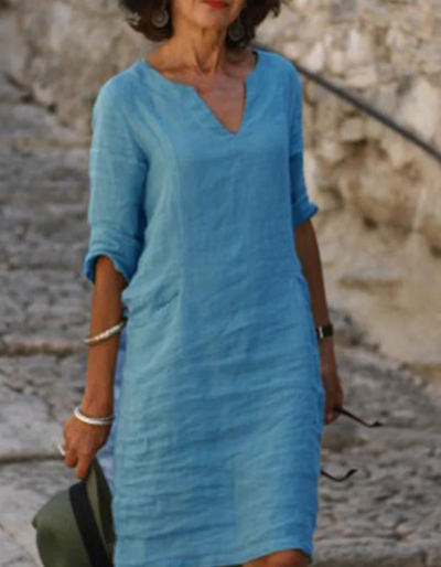 Ingrid - Robe tunique en lin à col en V sans soucis