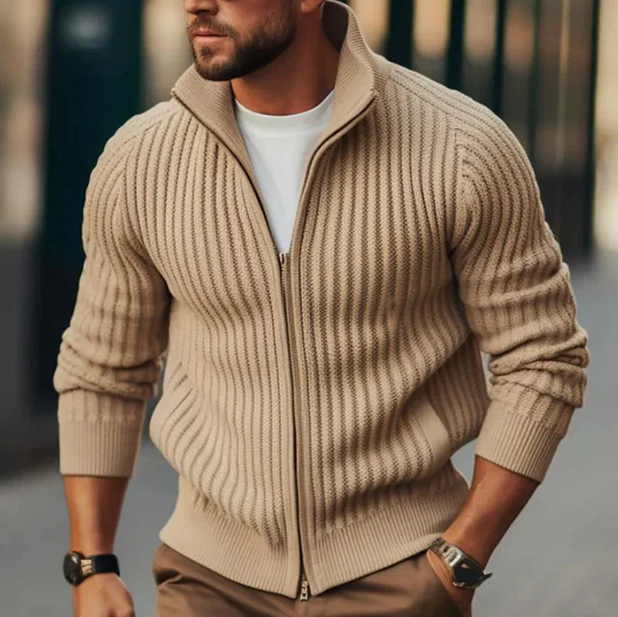 Cardigan termico classico a zip intera da uomo in maglia