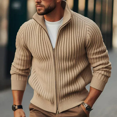 Cardigan termico classico a zip intera da uomo in maglia