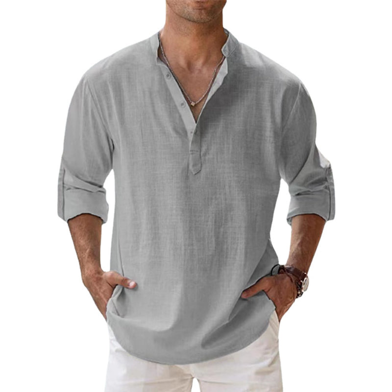 Lunari - Chemise homme en lin à col Henley