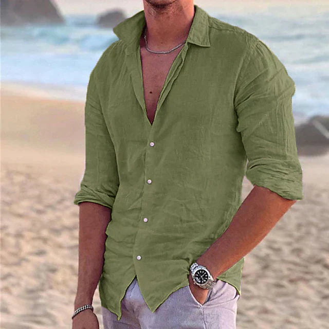 Chemise en lin à manches longues pour homme - Printemps, Été
