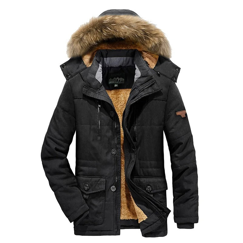 Chaqueta de invierno cálida con capucha para hombre.