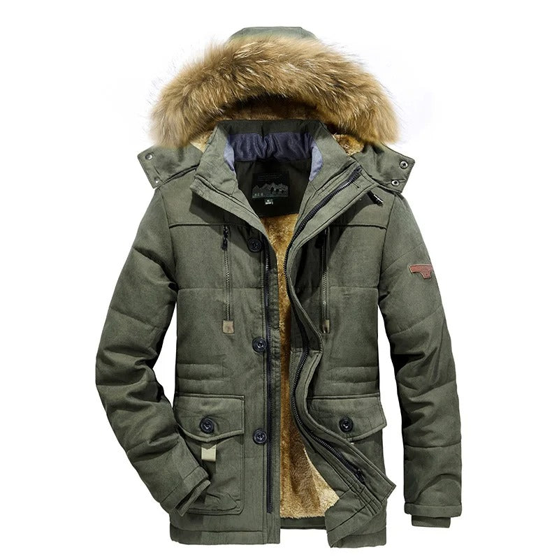 Chaqueta de invierno cálida con capucha para hombre.