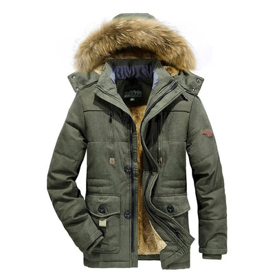 Chaqueta de invierno cálida con capucha para hombre.