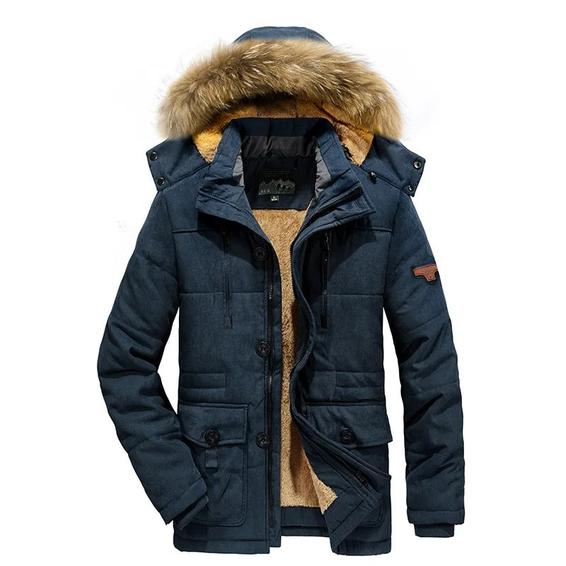 Chaqueta de invierno cálida con capucha para hombre.