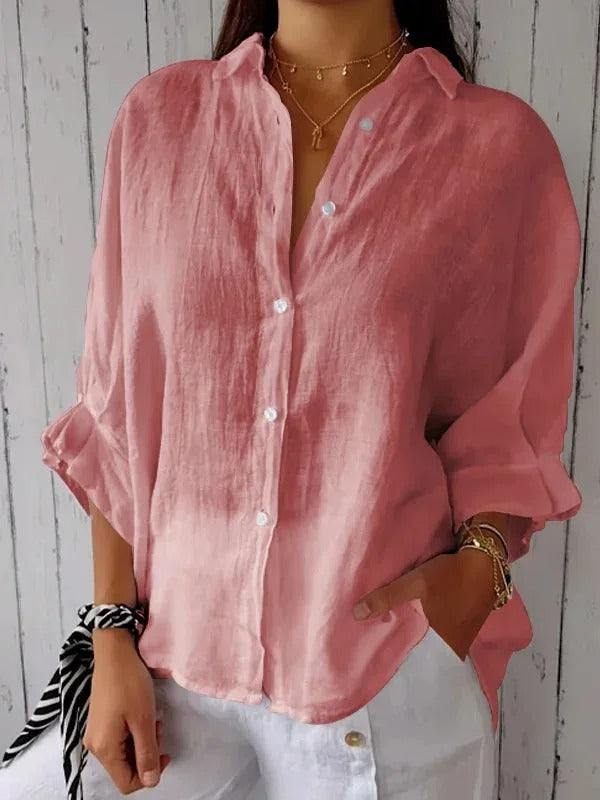 Camisa de mujer 100% lino con mangas largas y corte relajado.