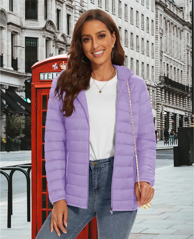Giacca in pile leggera da donna con cappuccio