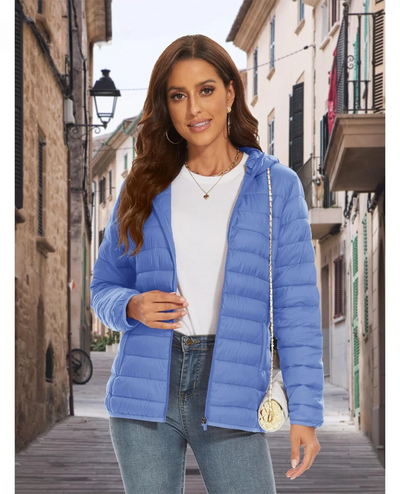 Giacca in pile leggera da donna con cappuccio