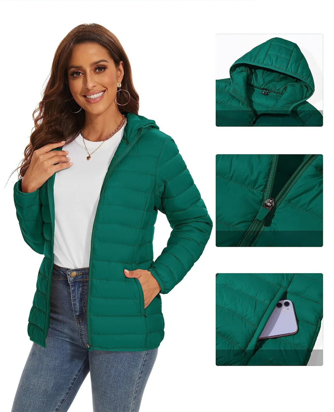 Giacca in pile leggera da donna con cappuccio