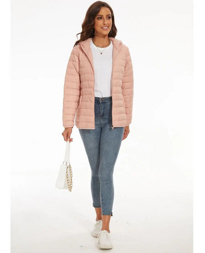 Giacca in pile leggera da donna con cappuccio