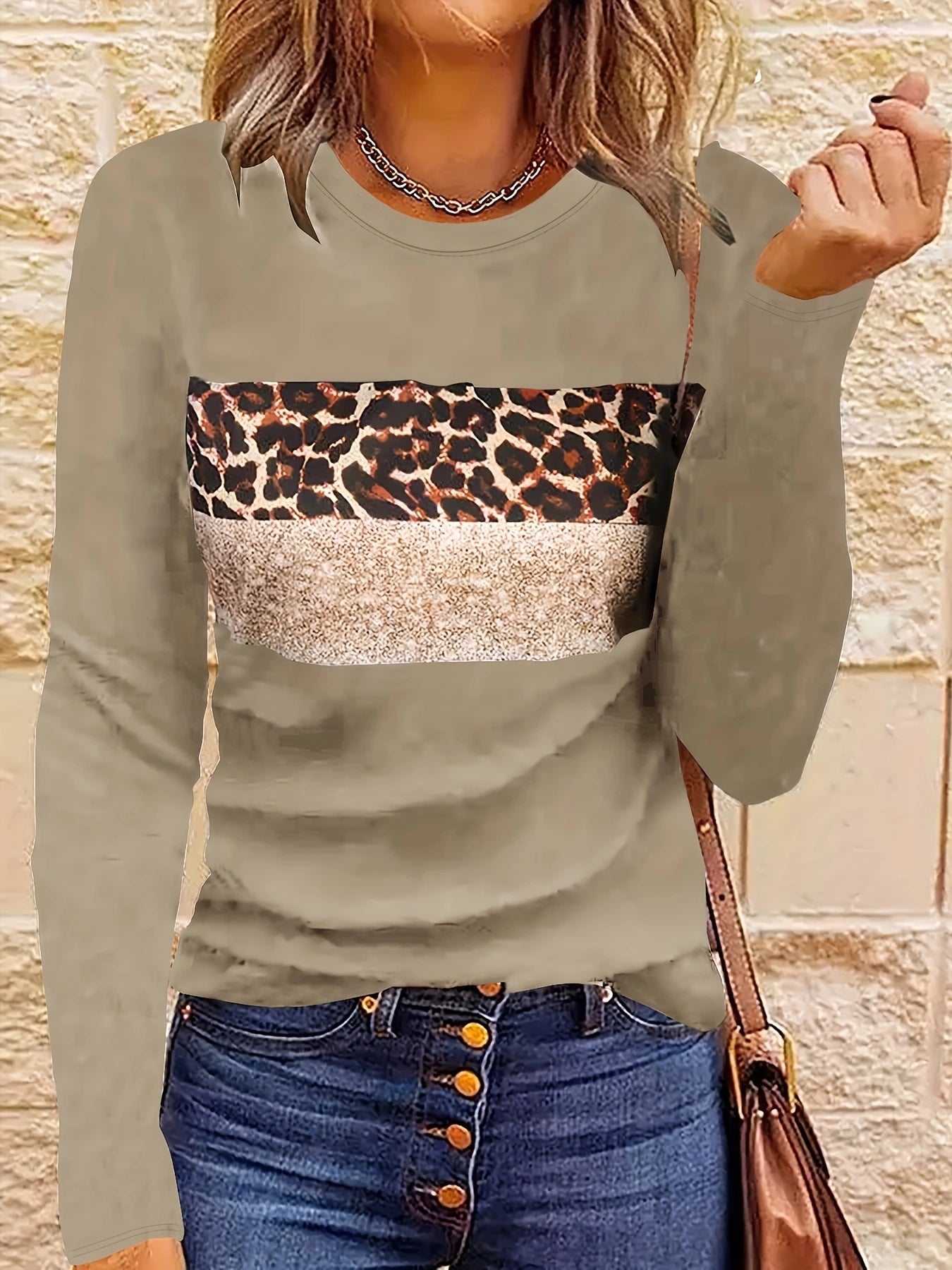 Camicia da donna a maniche lunghe con stampa leopardata - Perfetta per tutte le stagioni