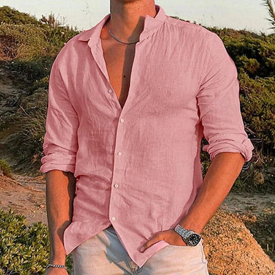 Chemise en lin à manches longues pour homme - Printemps, Été